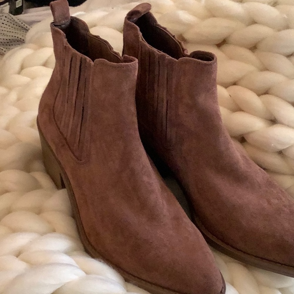 Tan pointy toe booties
